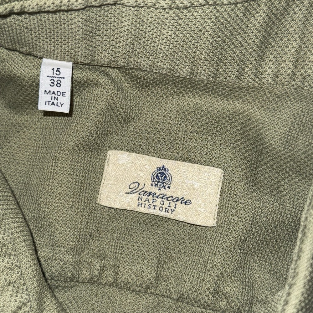 Vanacore Napoli Knit Mesh Long Sleeve‎ Button Up Shirt Men's Small 15 38 Green - Picture 3 of 7